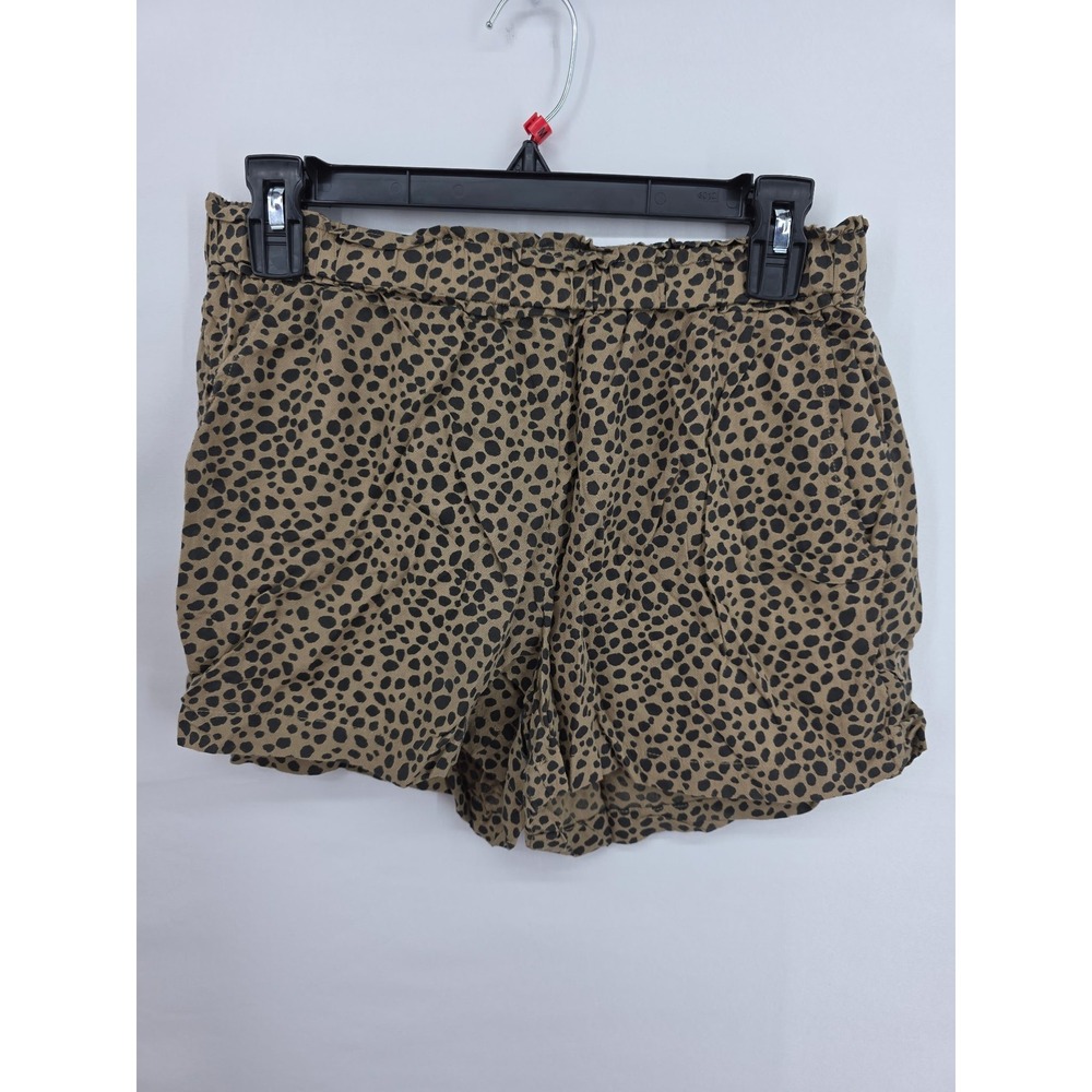Aerie Women Brown Leopard Print Elastic Waist Ruffle Trim Shorts Size S